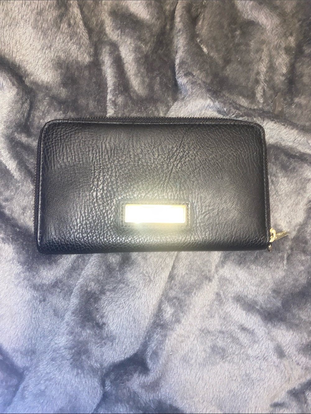 Olivia + Joy Black Zip Wallet with Gold Plate Accent